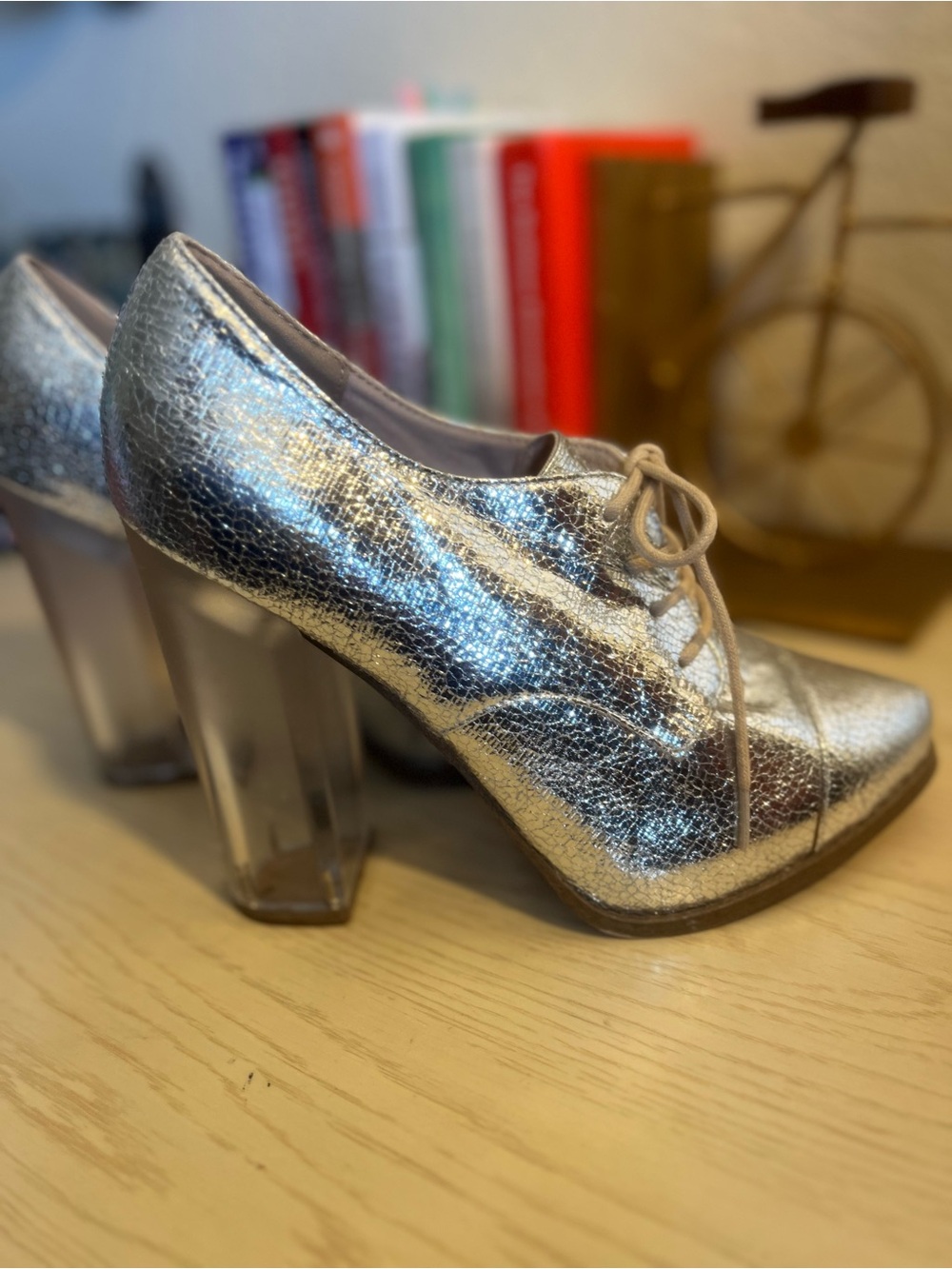 ASOS Metallic Silver Pointed-Toe Lace-Up Platforms - Picture 5 of 9